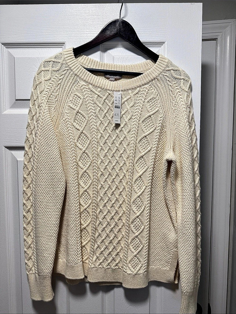 J.Crew Cable-knit crewneck sweater in Cream